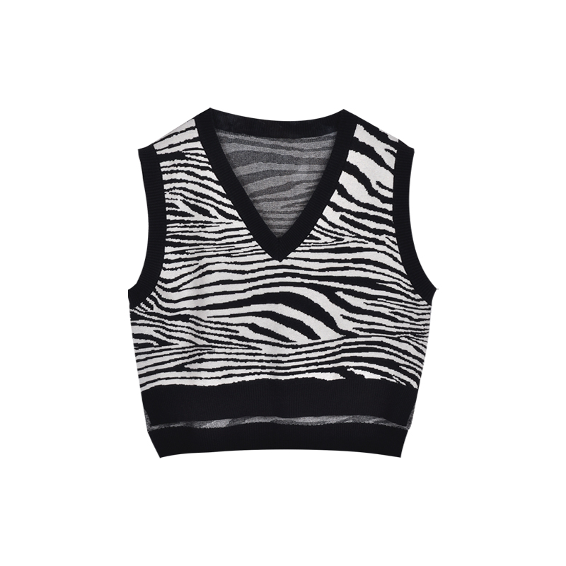 Title 4, Zebra print V-neck loose-fitting sweater vest