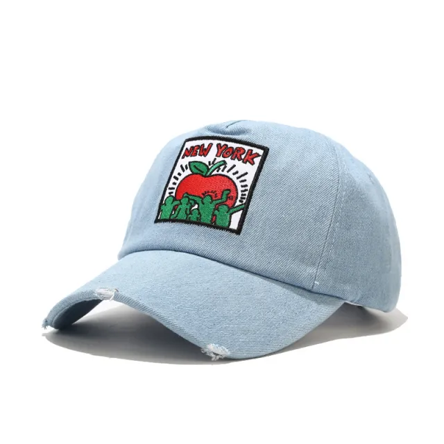 Embroidery Patch Retro Hole Dome Baseball Cap Student Sun Hat Blue - Shop at LoveMi