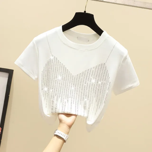 Chic Short Hot Diamond Temperament Thin Niche Women's Short Sleeves White - Shop at LoveMi