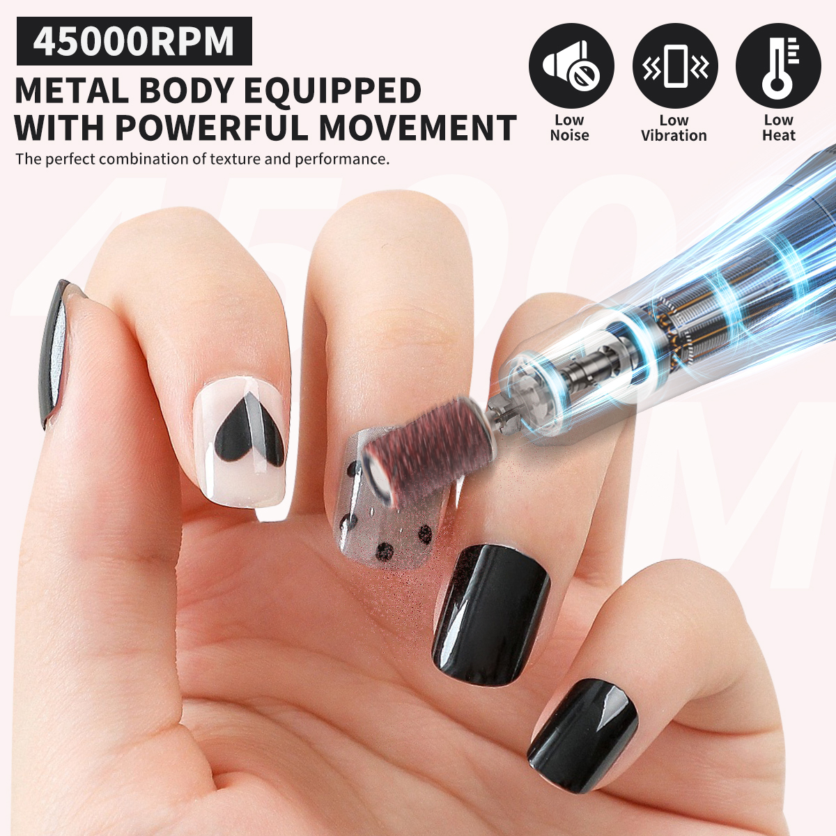 Electric Nail Drill - 45000RPM Portable Nail Drill-Rechargeable Nail E-File Kit With 6 Bits & Base-LED Screen-Ultra-Silent, Rechargeable Nail Drills Machine For Acrylic Nails Gel Polishing — foto 2