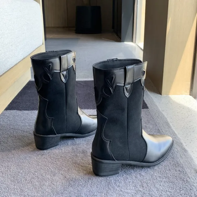Pointed Toe With Thick Heel Martin Boots Black - Shop at LoveMi