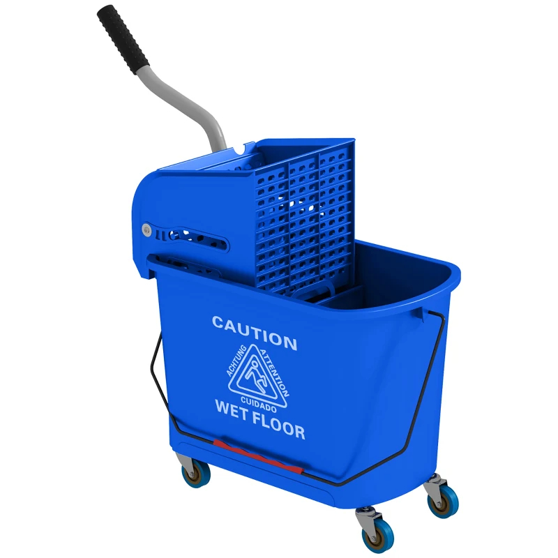 Compact Mop Bucket With Wringer, Mop Bucket On Wheels For Floor Cleaning, 21 Quart, Separate Dirty And Clean Water, Blue