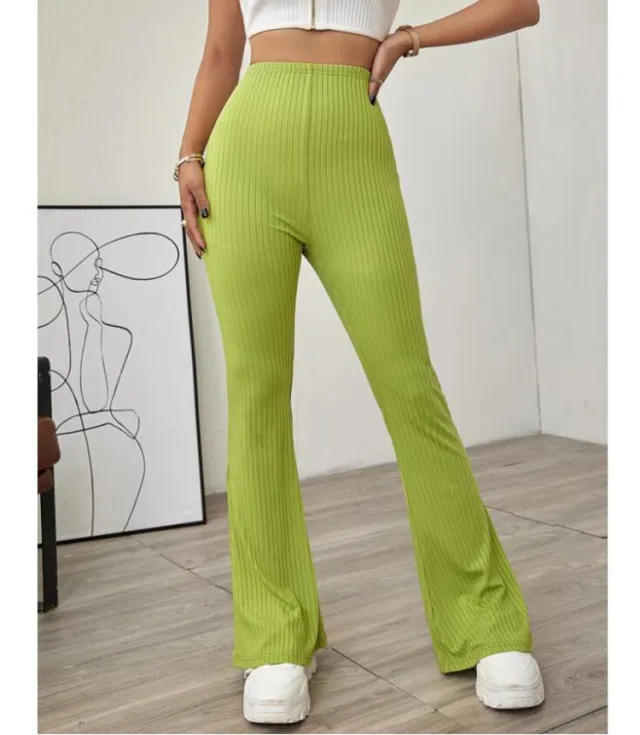 Falling Sense Flared High Waist Yoga Pants Knit Sports Green - Shop at LoveMi