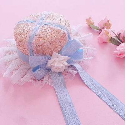 Sky blue rose flower straw hat