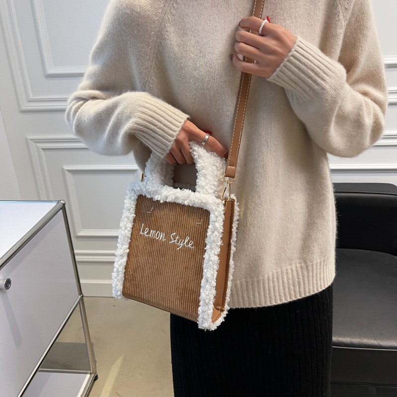 Cute Lamb Fleece Handbag Messenger Bag Letter