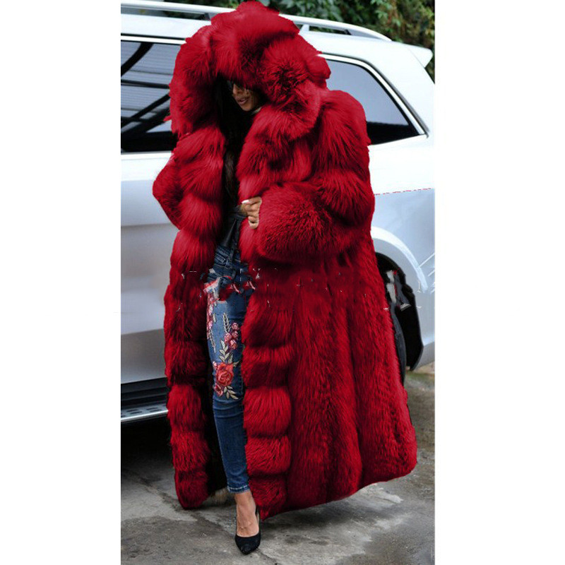 Faux Fur Coat Women Long Hooded Fur Coat Red - Shop at LoveMi