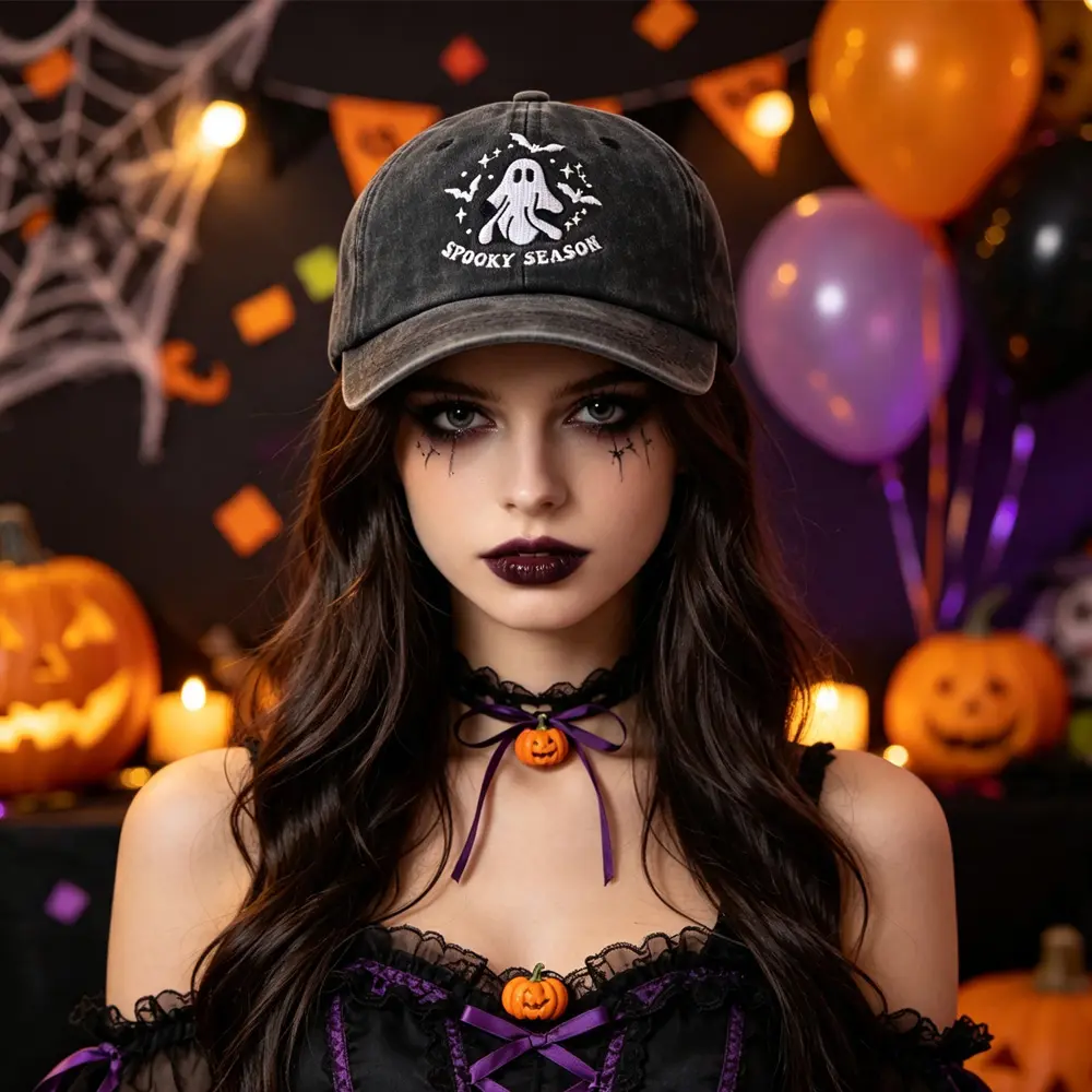 Spooky Season Ghost Baseball Cap, Vintage Washed
