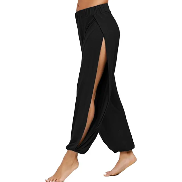 New European And American Style High Slit Harem Yoga Pants Black - Shop at LoveMi
