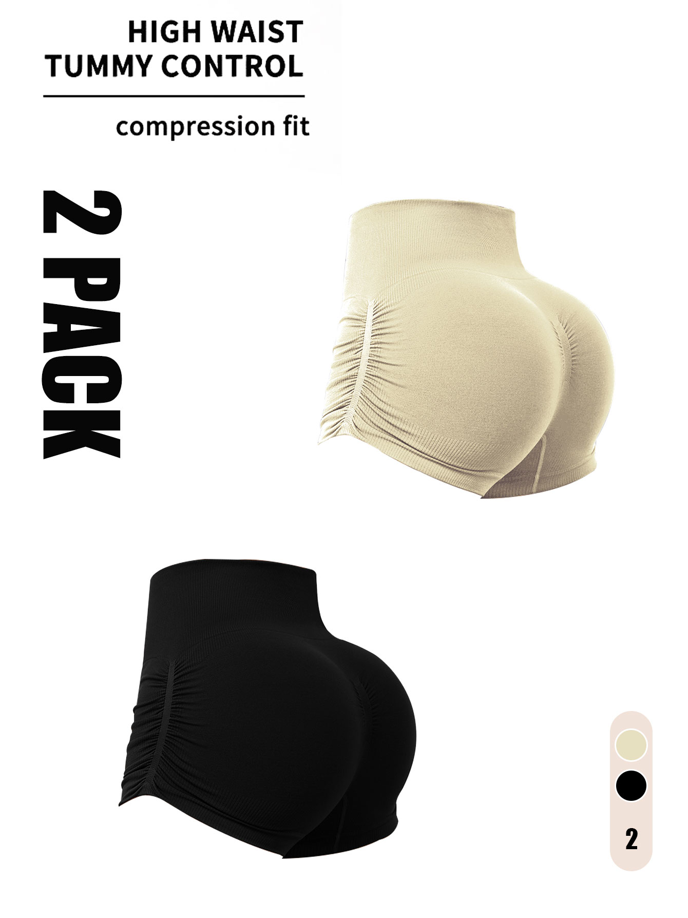 2 Pack Gym Shorts Women, Seamless Yoga Workout Shorts, High-Waisted Scrunch Butt - Picture 16 of 21