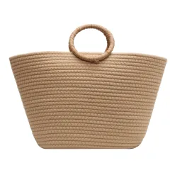 Large Capacity Cotton Rope Woven Beach Holiday Tote - Khaki - View 1