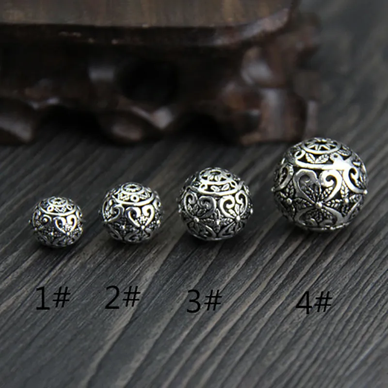 Vintage 925 Thai Silver DIY Hollow Round Loose Beads - 12Mm