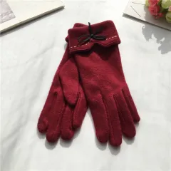 Driving touch screen wool cashmere gloves - Wine Red - View 1