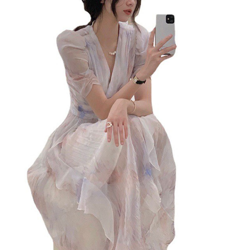 Floral Puff-Sleeve Long Dress, picture 3 of 9