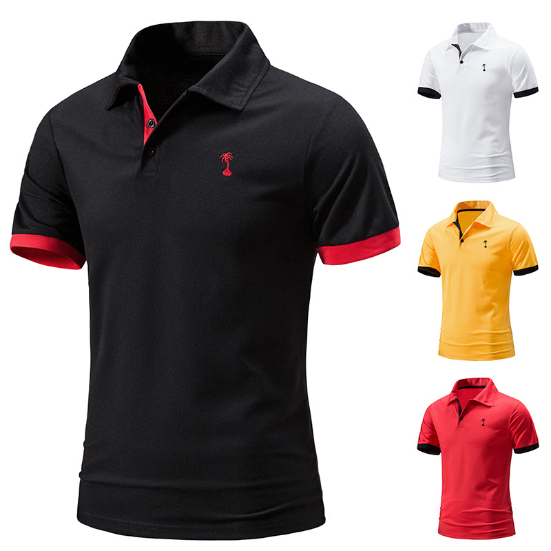 Men's Breathable Quick Dry Shirt Lapel Embroidered Sports Short Sleeve T-Shirt