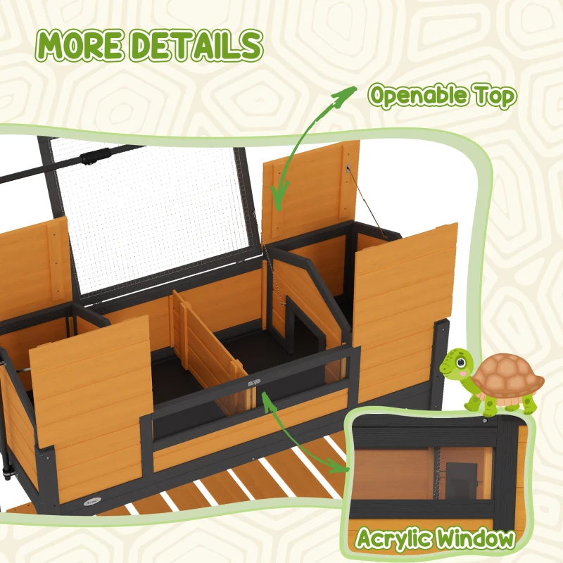 Tortoise Enclosure Tortoise House With Adjustable Lamp Holder Storage Shelf, Dual Main Houses, Openable Lid, Yellow