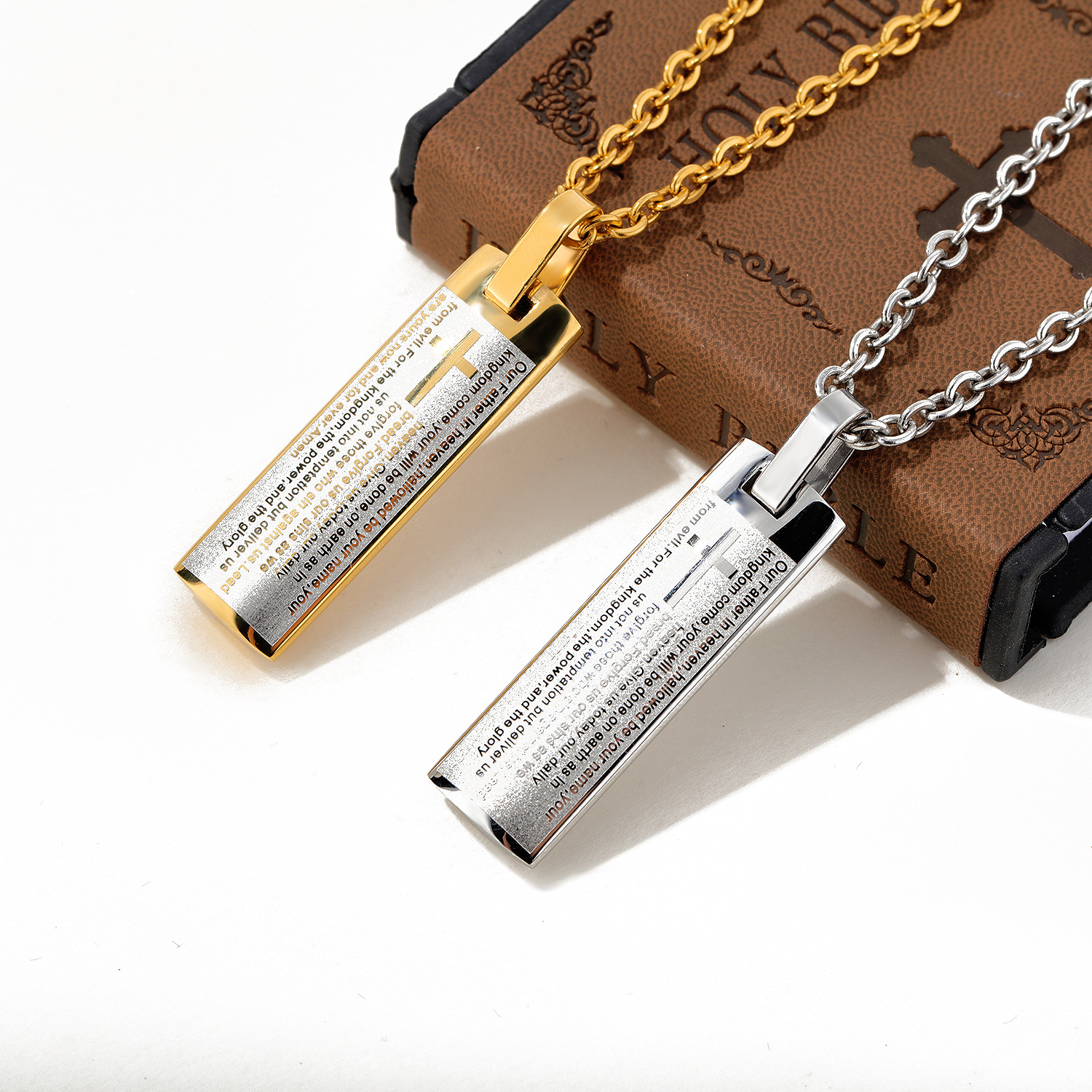 Classic Cross Men's Necklace English Flat Column Pendant