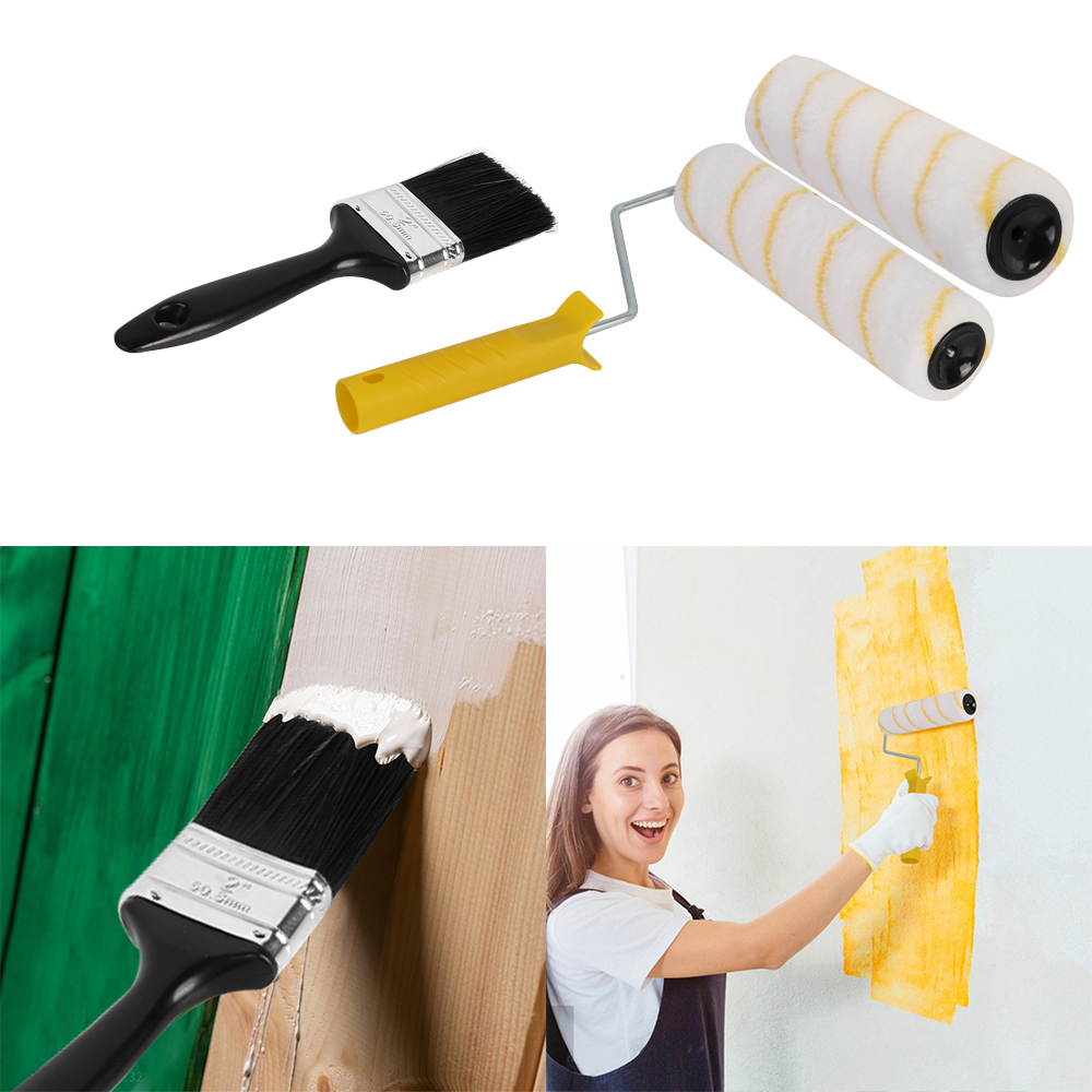 Paint Roller Set Paint Rollers With Extension Pole Tray Paint Brush Roller Sleeves For Painting Wall Ceiling