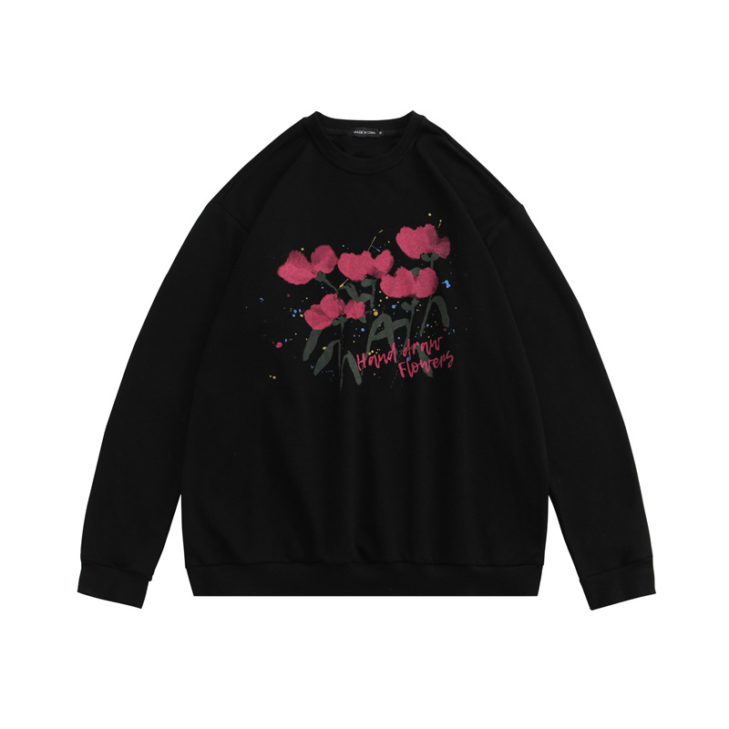 Speckled Flower Print Round Neck Simple Sweater