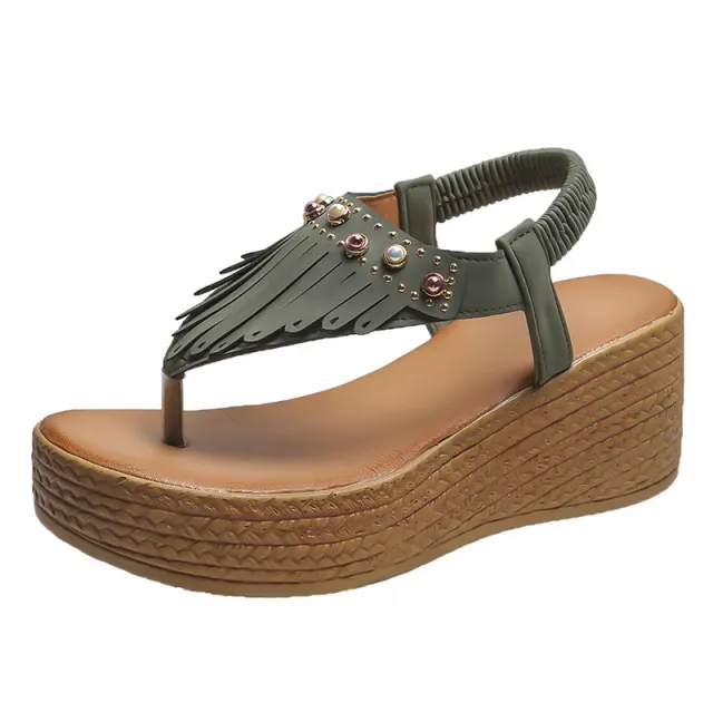 Flow Rate Wedge Heel Platform Sandals Women's Foreign Trade Large Size Roman Shoes Green - Shop at LoveMi