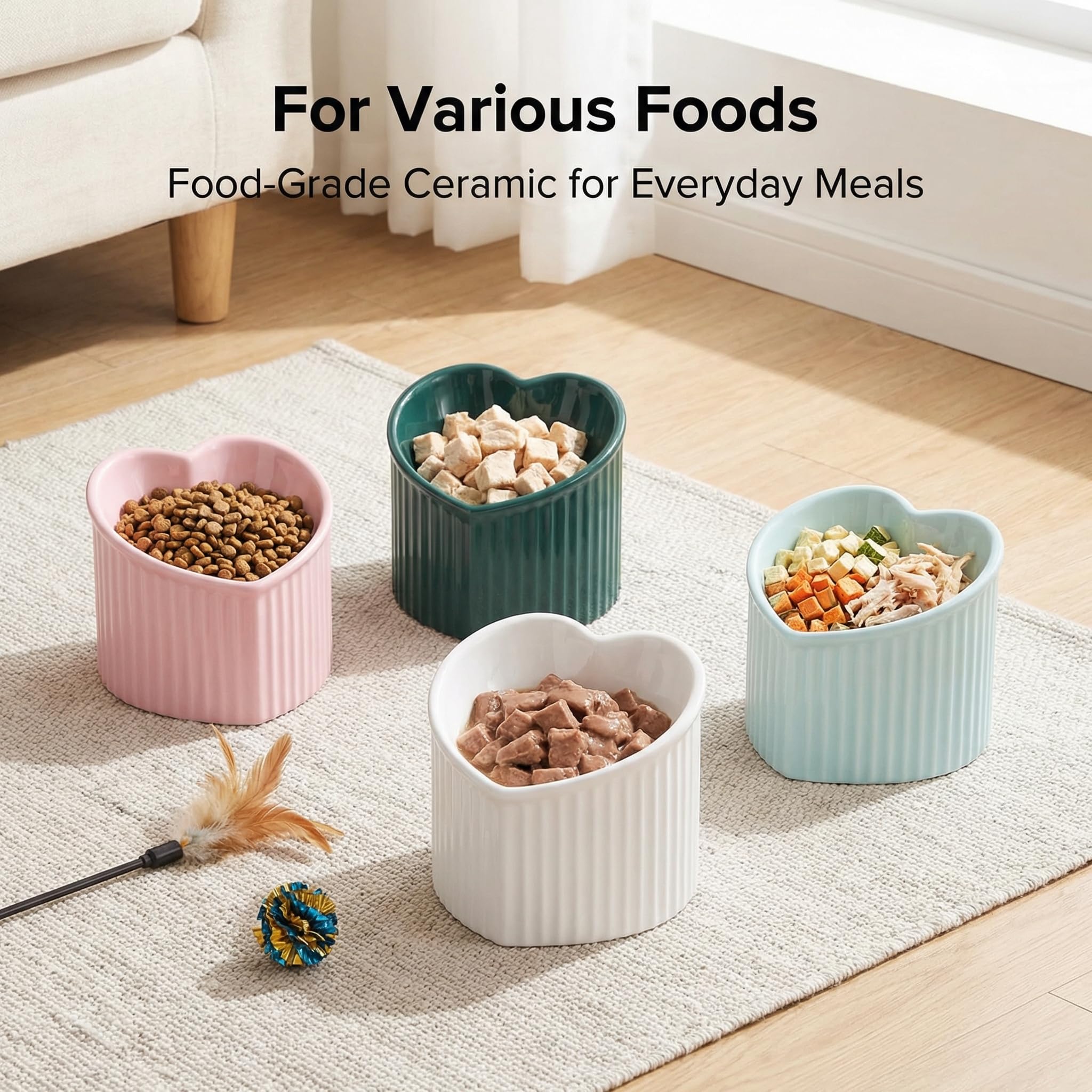 Ceramic Raised Cat Bowls, Tilted Elevated Food Or Water Bowls, Stress Free, Backflow Prevention, Dishwasher And Microwave Safe, Lead & Cadmium Free 9