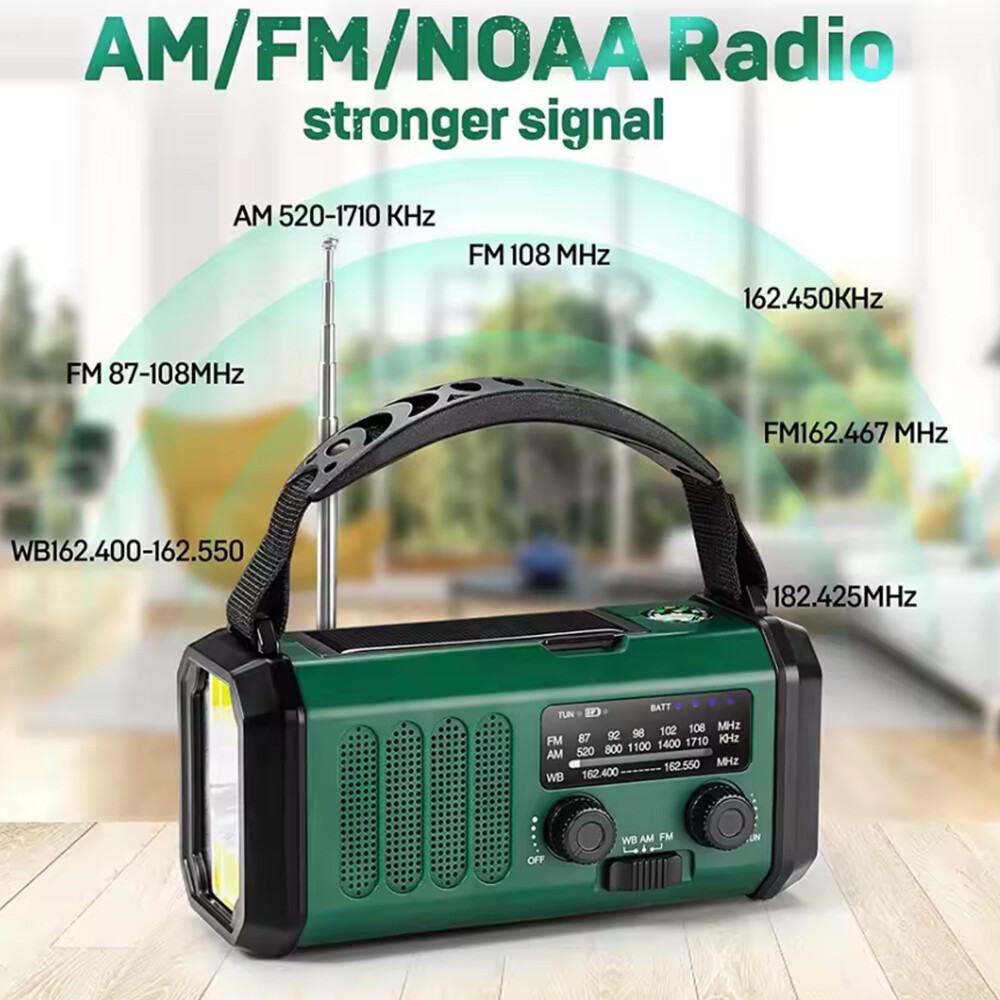 10 0 0 0mAh Wind Up Solar Radio Hand Crank Emergency FM AM USB Charger Led Torch UK