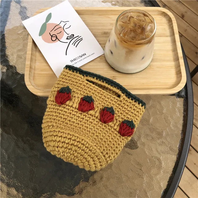 Cartoon Fruit Wool Knitted Storage Tote Bag Yellow - Shop at LoveMi