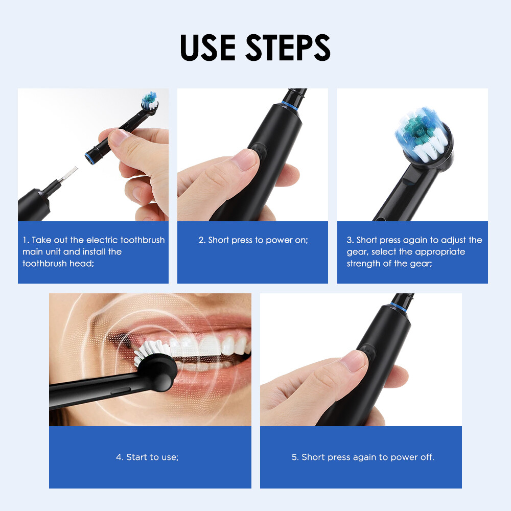 Rotating Electric Toothbrush, Smart Timer 4 Brush Heads 5 Modes USB Rechargeable — image 6