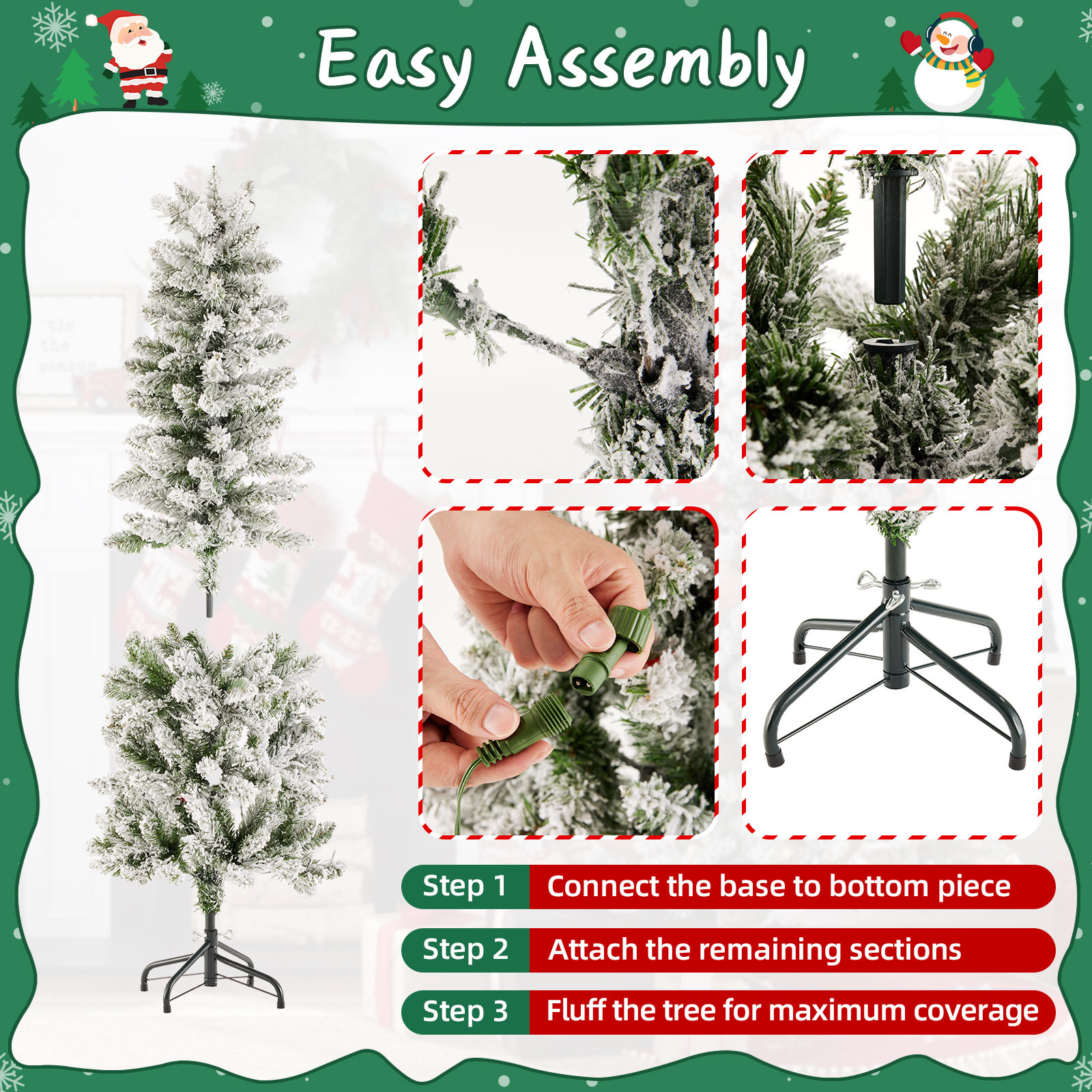 Pencil Christmas Tree, Prelighted Artificial Slim Christmas Trees With 250 Incandescent Lights, 571 Branch Tips & Foldable Base image 18