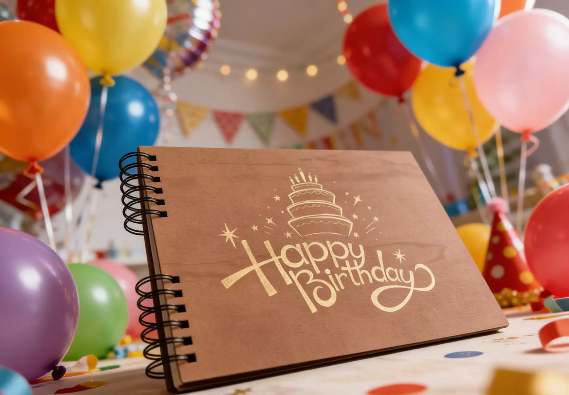 Happy Birthday Wooden Cover Spiral Guest Book