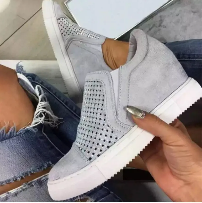 Idle Rhinestone Hollow Loafers - Grey