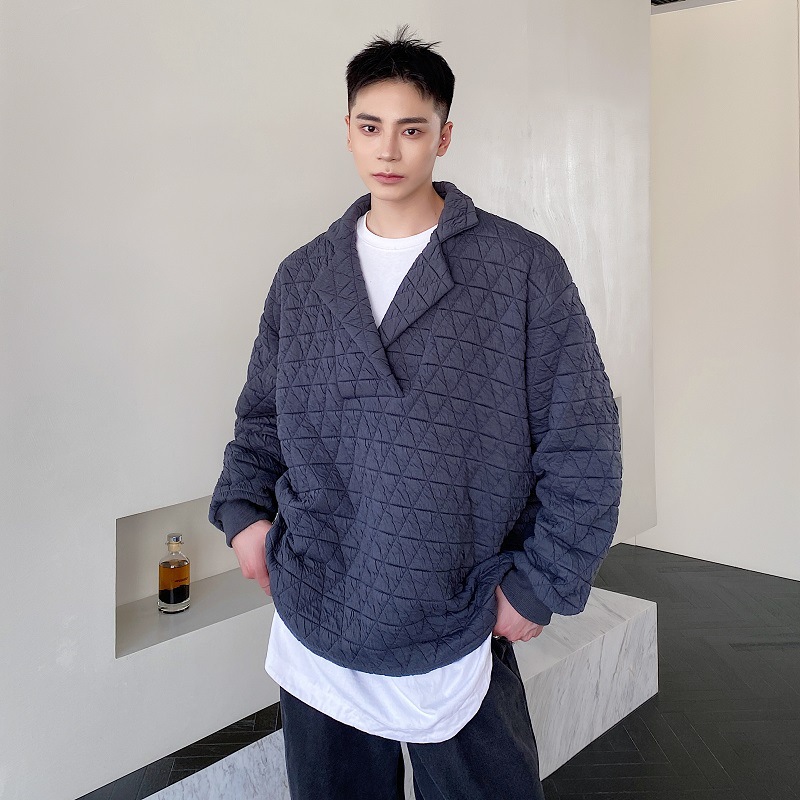 Diamond Plaid Cotton Suit Collar Pullover Sweater