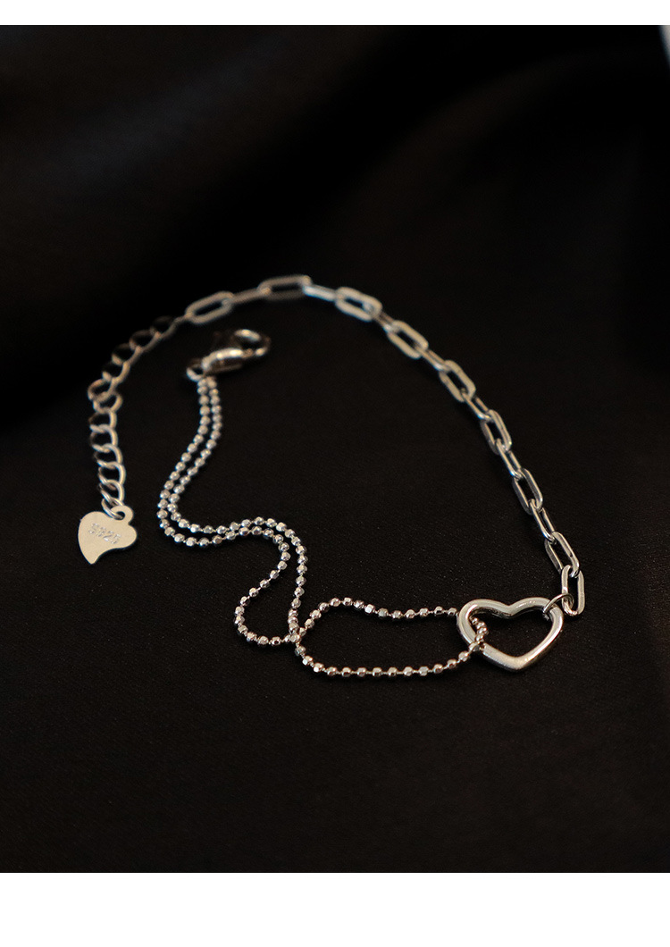 Sterling Silver Heart Asymmetric Chain Boudoir Bracelet