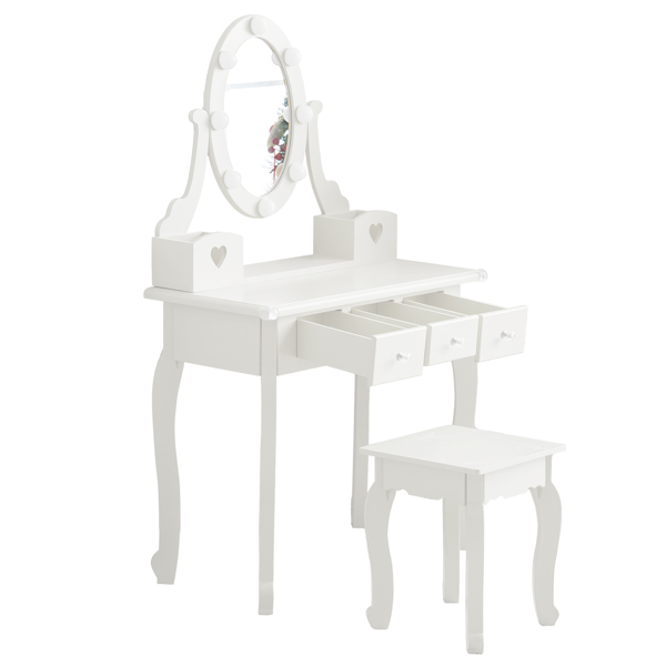 Kids Vanity Set With Mirror And Lights And Stool, 5 Storage Drawers, Pretend... 5