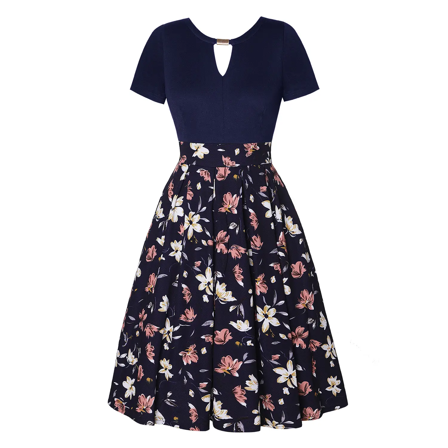 New Fashion Women's Round Neck Short Sleeve Printed Dress