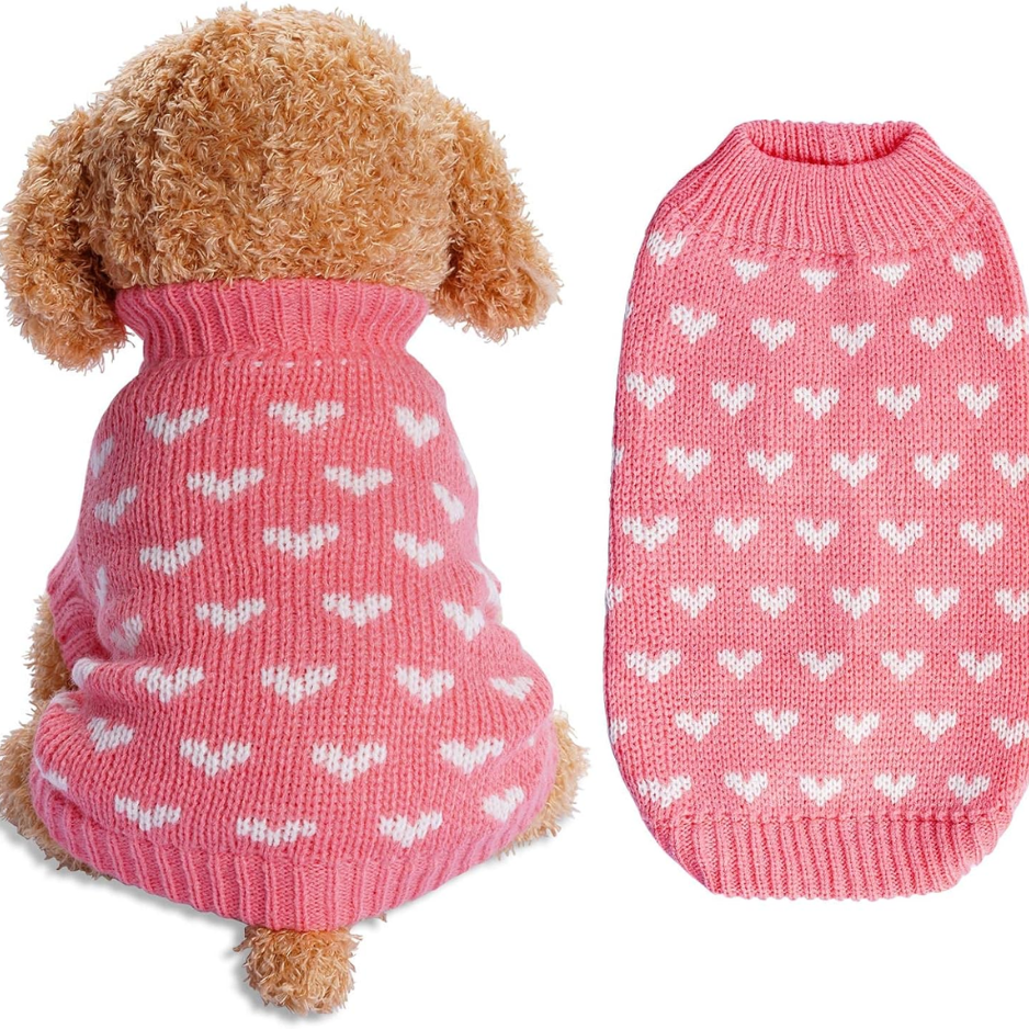 Dog Knitted Sweater Heart Puppy Sweater Warm Soft Pet Holiday Clothes For Small Cats And Dogs 3