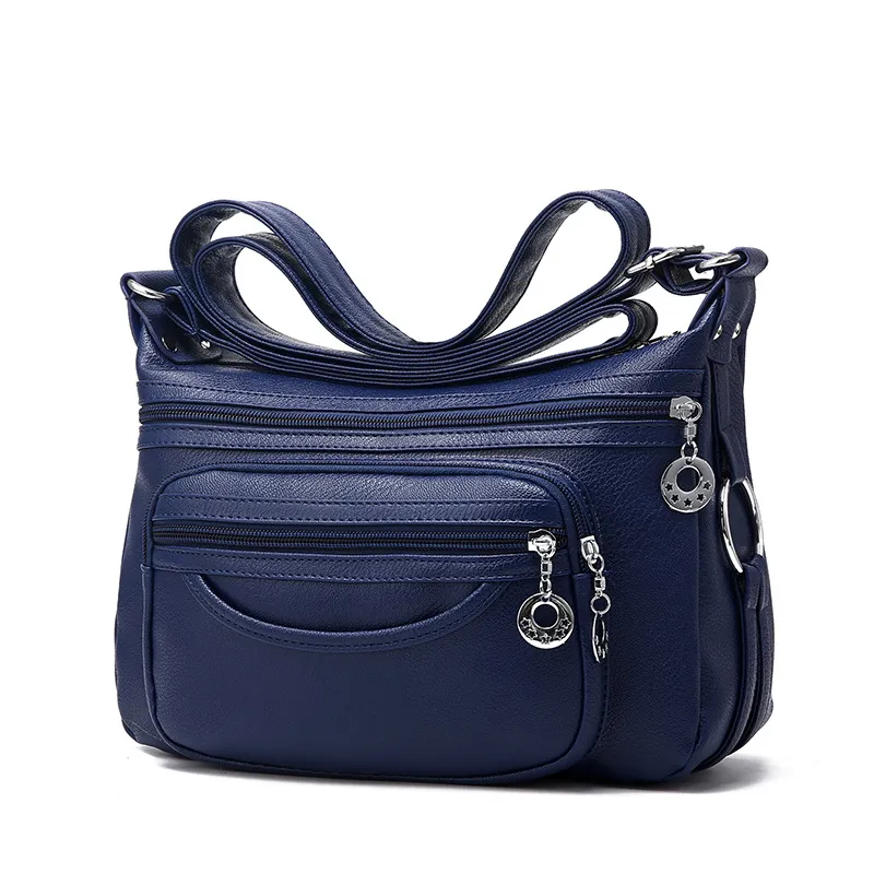 Women Work Bag Multi-pocket Messenger Bag With Zippers Daily Crossbody Bag - Blue