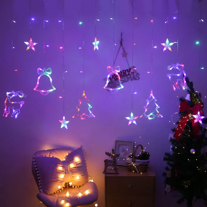 LED Curtain String Lights 3.5 m, Christmas Star, Bell and Reindeer Window Lights (110V US Plug) - detail photo 1