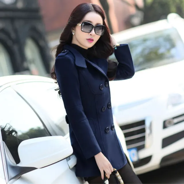 Ladies Autumn Casual Woolen Coat Blue - Shop at LoveMi