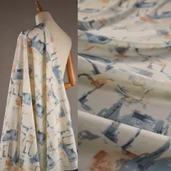 Off-white Abstract Ink Glossy Plain Satin Spring And Summer Shirt Hanfu Robe Handmade Fabric - White - View 1