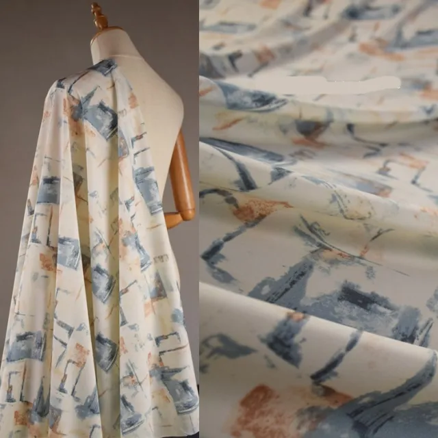 Off white Abstract Ink Glossy Plain Satin Spring And Summer Shirt Hanfu Robe Handmade Fabric White - Shop at LoveMi