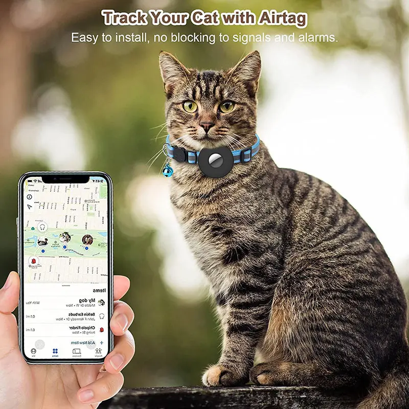 Airtag Pet Collar With Bell Reflective Adjustable