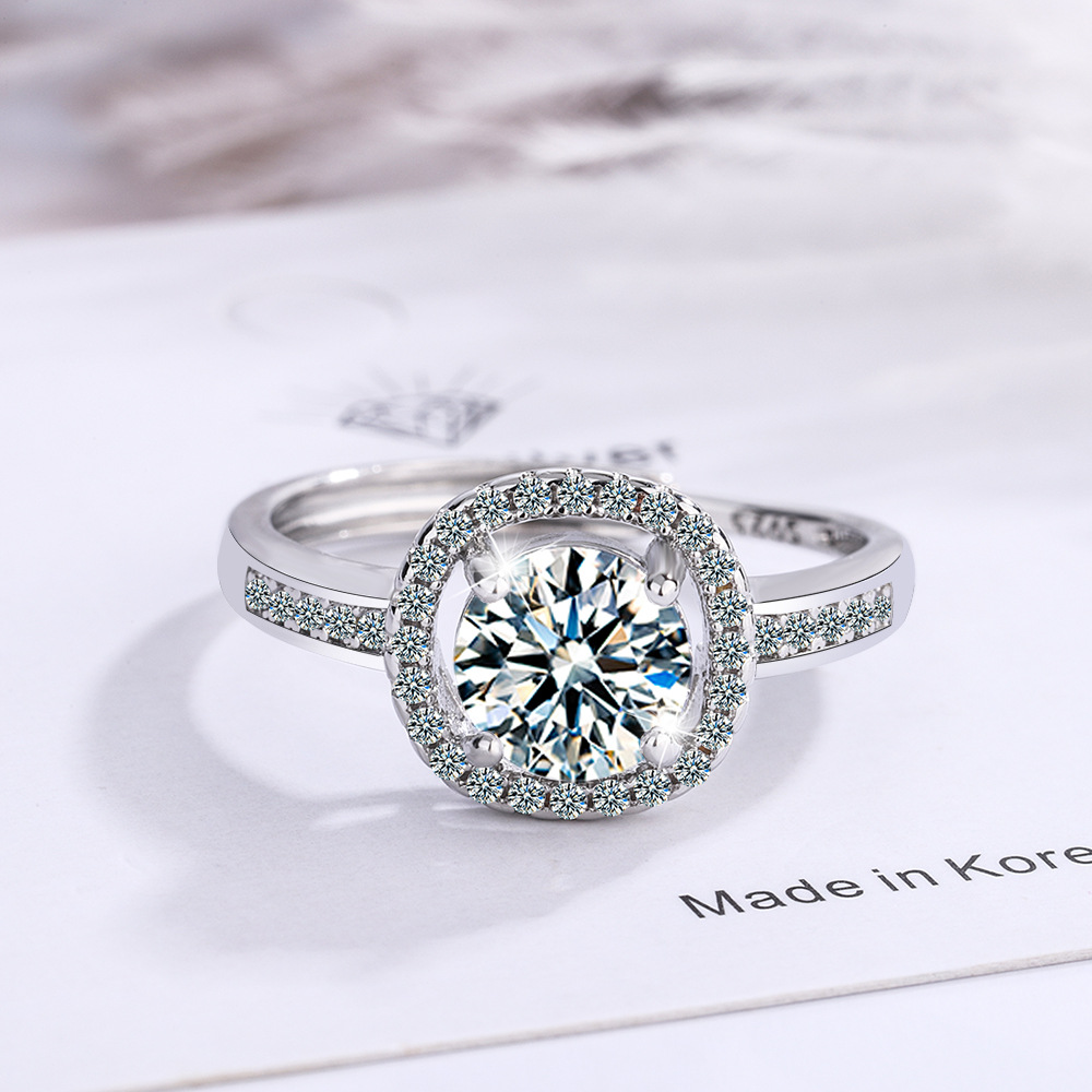 Ring Women's Round Zirconium Diamond Wide Face Women's Ring Live Jewelry Source Factory