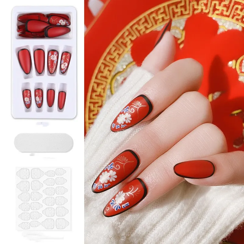 Bright Red Painting Wear Fake Nail Patch Manicure - The National Style Wears Armou