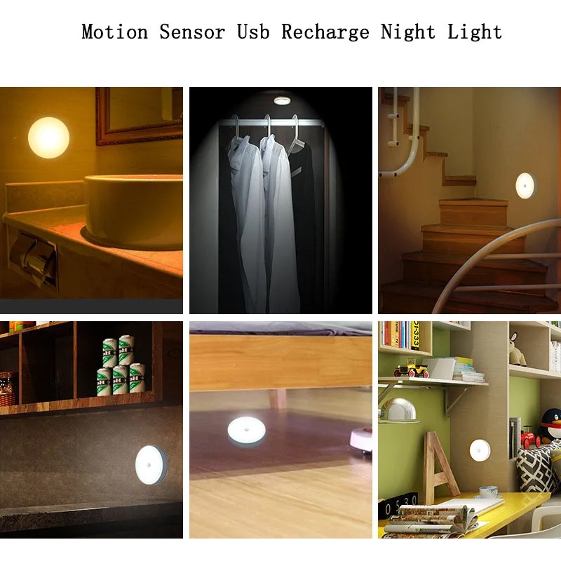 Sensor Light LED Motion PIR USB Rechargeable Portable Cabinet Stair Night Lamp — image 6