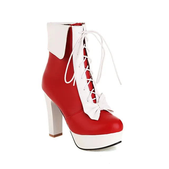 Women's Thick Heel High Heel Water Platform Ankle Boots Red - Shop at LoveMi