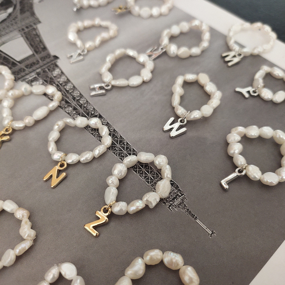 Fashion Simple Versatile Pearl Personality Letter Ring
