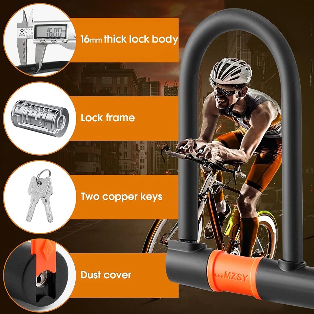 U Shaped Bike Lock With Two Keys Heavy Duty Cable With Bracket Bicycle Lock 4