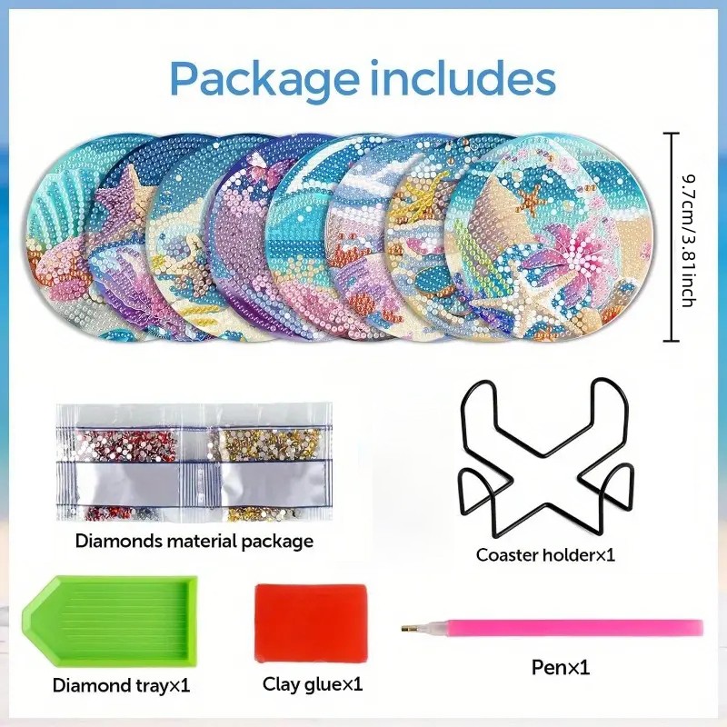 DIY Coasters With Diamond Painted Seaside Patterns And Supports, Suitable For Adult Beginners To Use Diamond Painting Sets, Handmade Diamond Art Materials, And Exquisite Gifts For Friends
