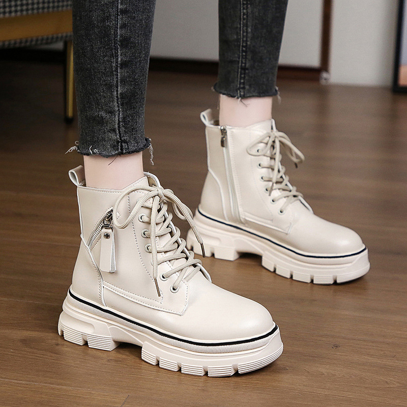 Women's Leather Platform Casual Martin Boots