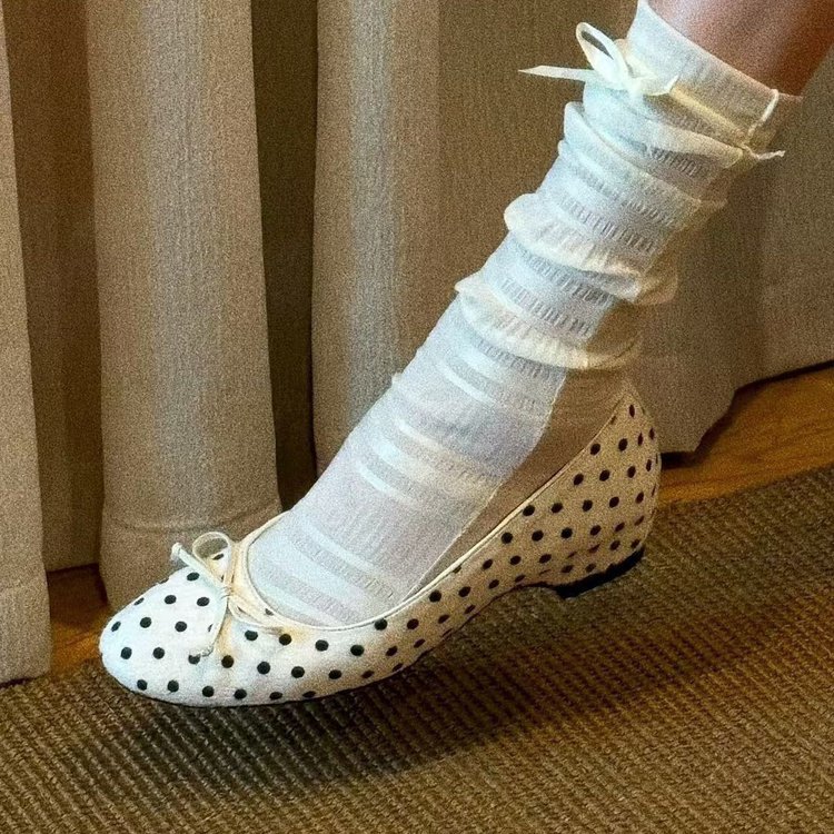 Horsehair Bow Polka Dot Hidden Wedge Kitten Heel 3cm, 2026 Trending, Horsehair Low Cut Almond Toe, All-Match